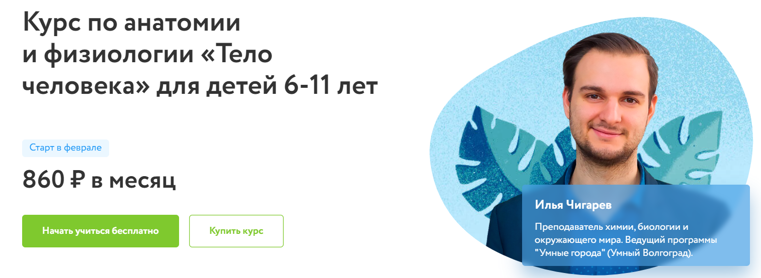 Отзывы о курсе - по анатомии и физиологии «Тело человека» для детей 6-11 лет от Фоксфорд - автор: Илья Чигарев