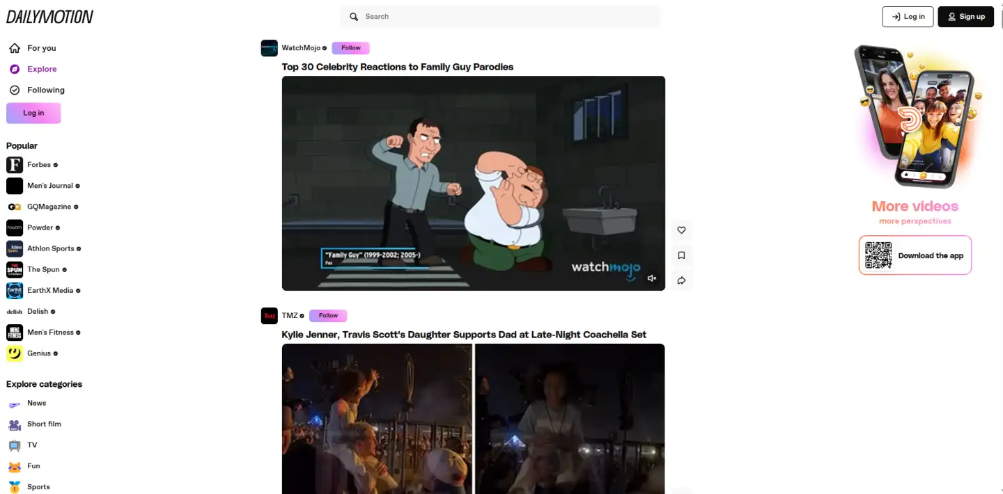 Homepage of Dailymotion