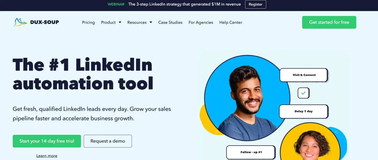 Dux-Soup’s Chrome extension helps you with key tasks. You can automatically visit profiles and send messages. Many people trust it because it has a strong record of keeping LinkedIn users safe.
