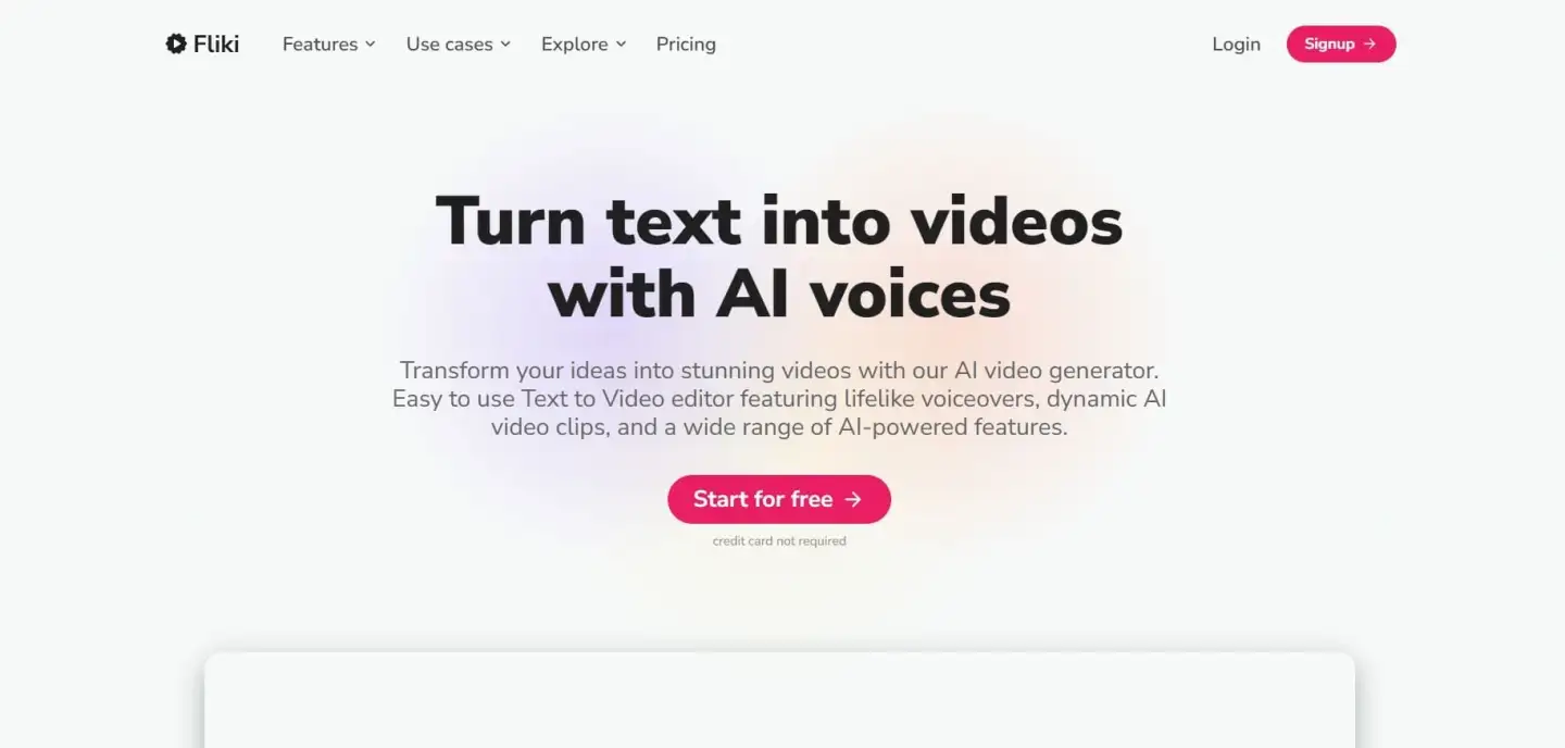 Screenshot of Fliki’s voice-to-video dashboard.