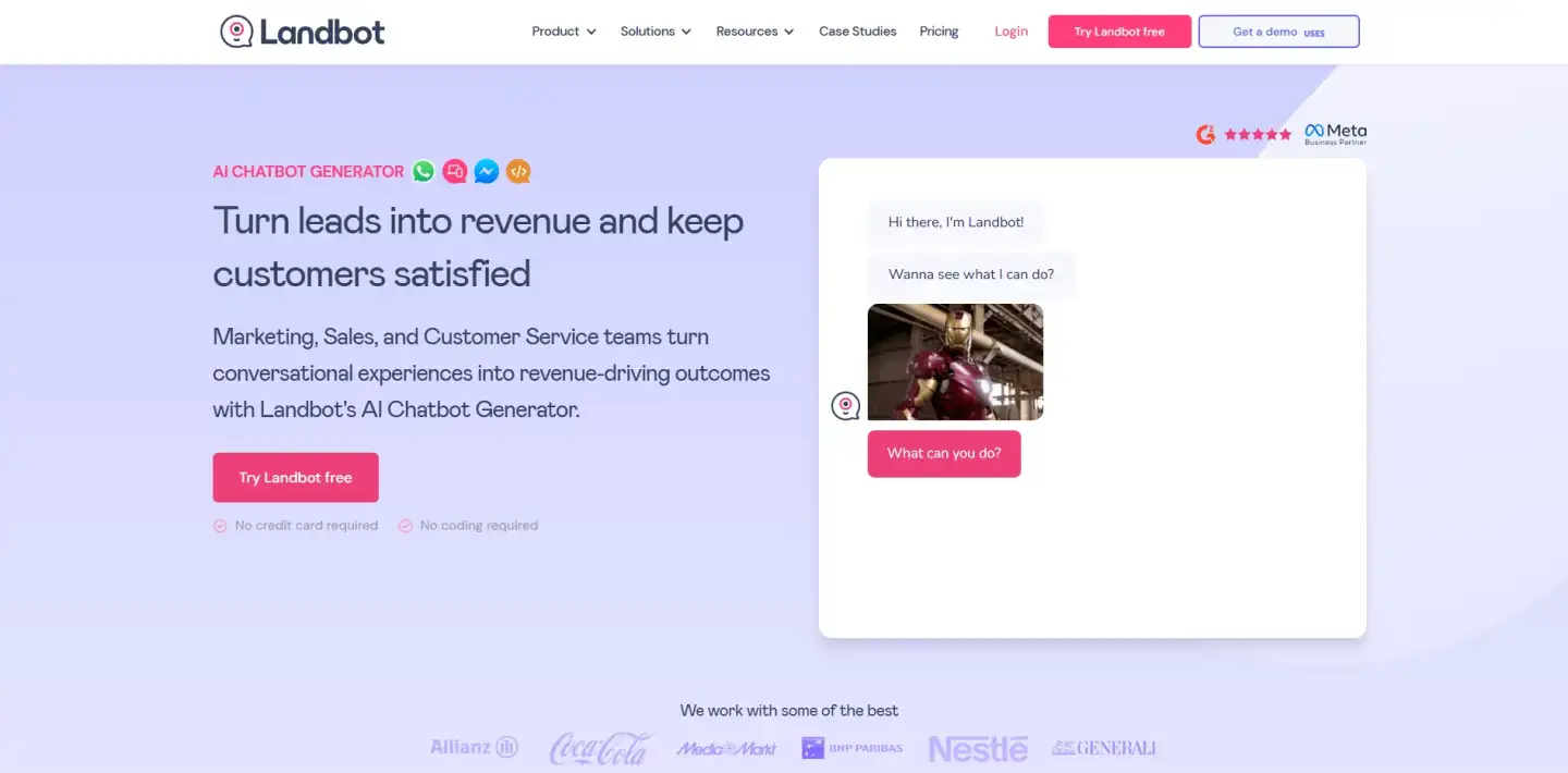 Landbot homepage screen