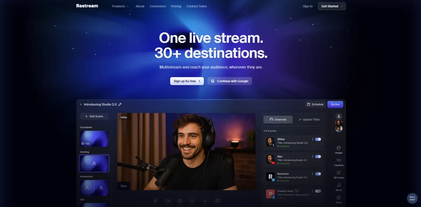 Homepage of Restream
