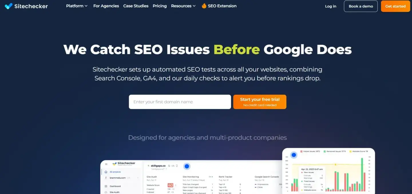 Screenshot of Sitechecker’s audit report showing on-page SEO issues.