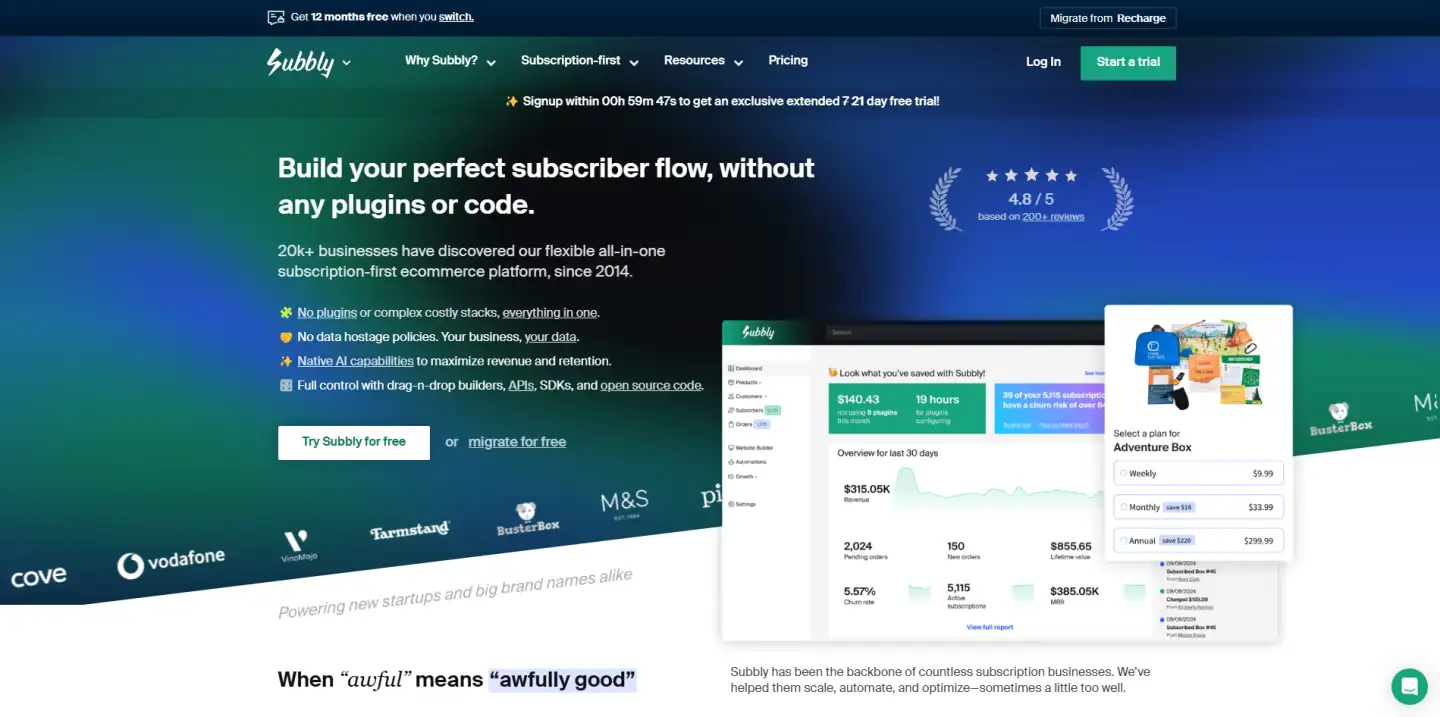 A picture of Subbly's interface shows how you can manage subscriptions.