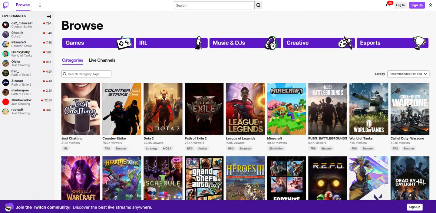 Twitch Homepage
