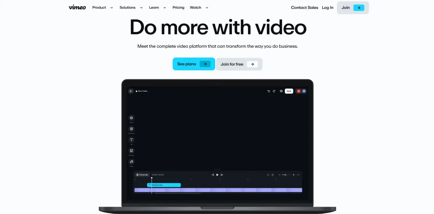 Homepage of Vimeo