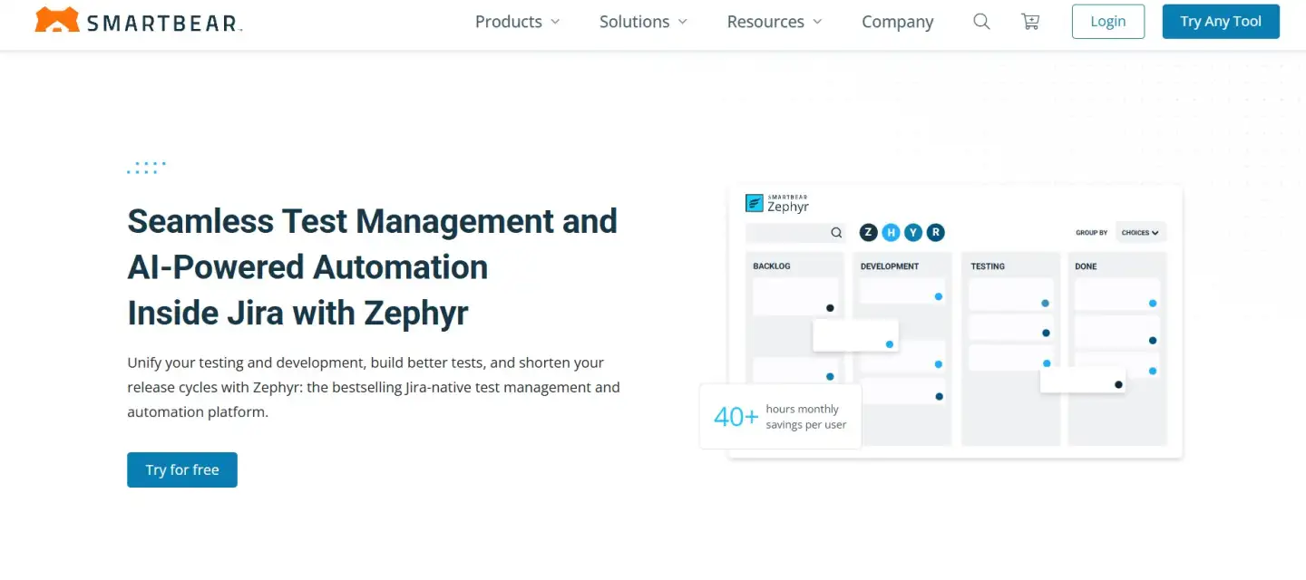 Screenshot of Zephyr Enterprise test execution progress report.
