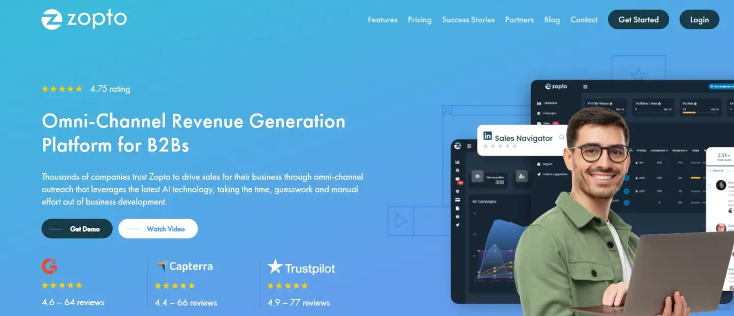 Zopto’s dashboard includes a tool that uses AI to find possible clients. It has strong security features and can connect with CRM systems. This makes it great for reaching out to important contacts.