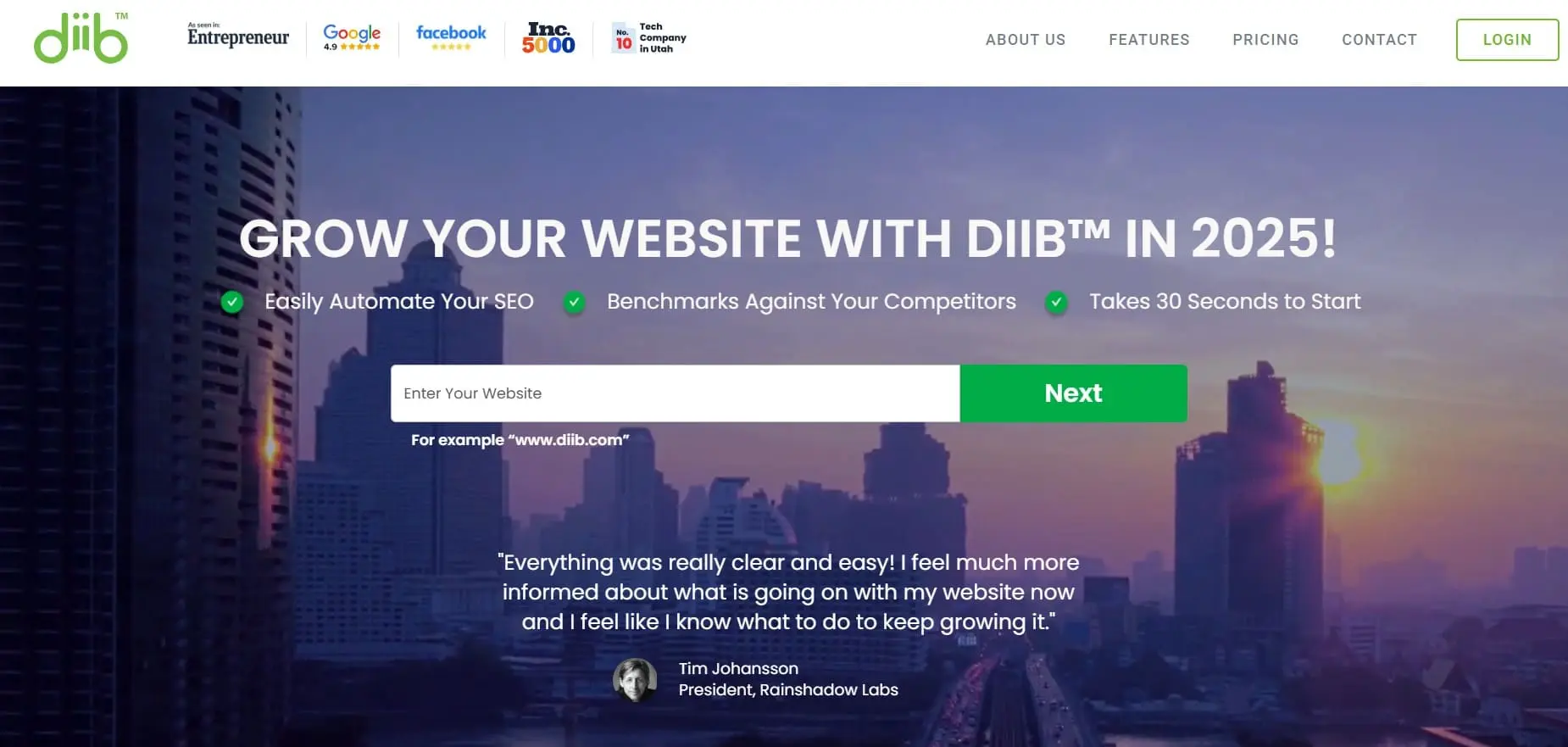 Screenshot of Diib’s AI growth plan dashboard.