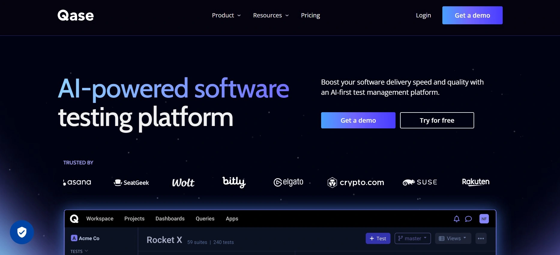 Qase Dashboard of Testing Software