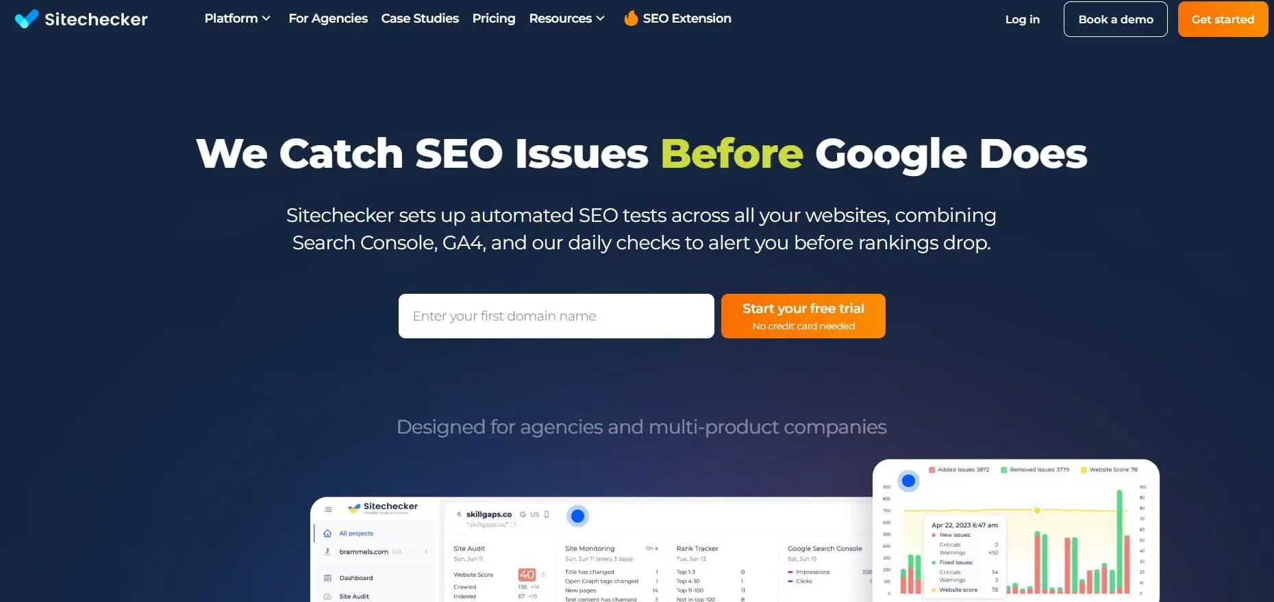 Screenshot of Sitechecker’s audit report showing on-page SEO issues.