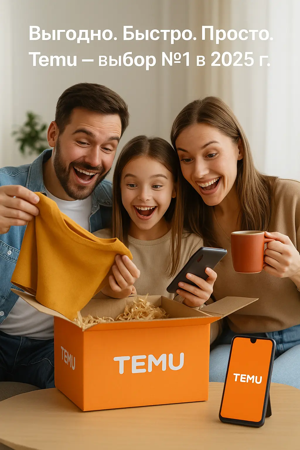 Happy Ukrainian shoppers unpack an order from Temu - profitable purchases in 2025.