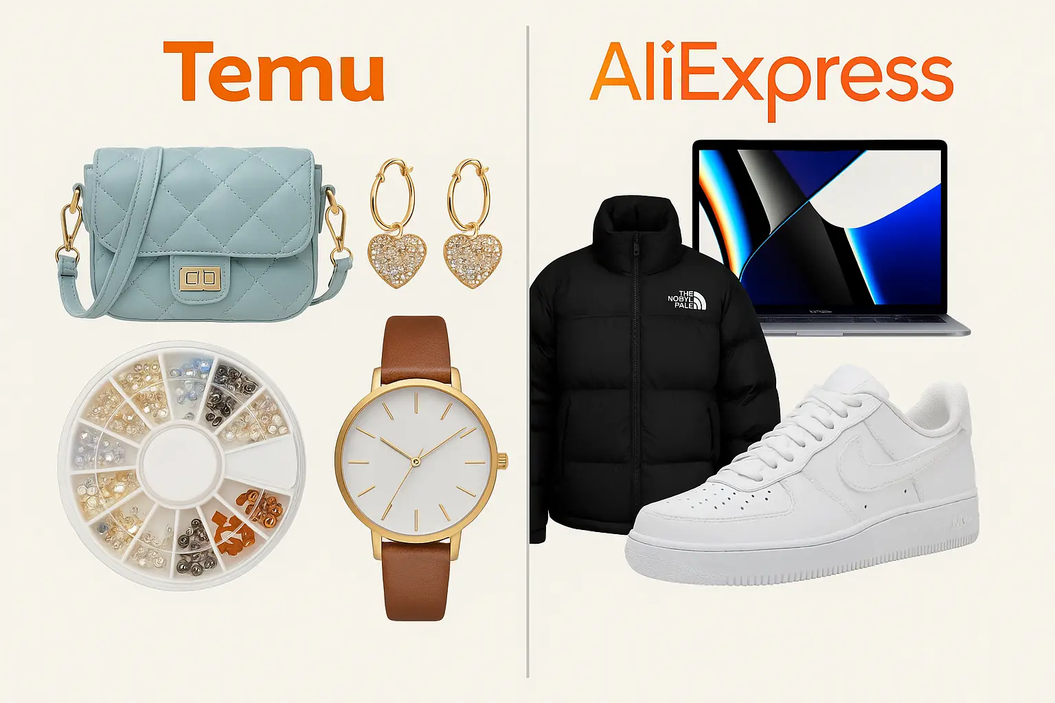 Products from Temu and AliExpress: budget and branded options.
