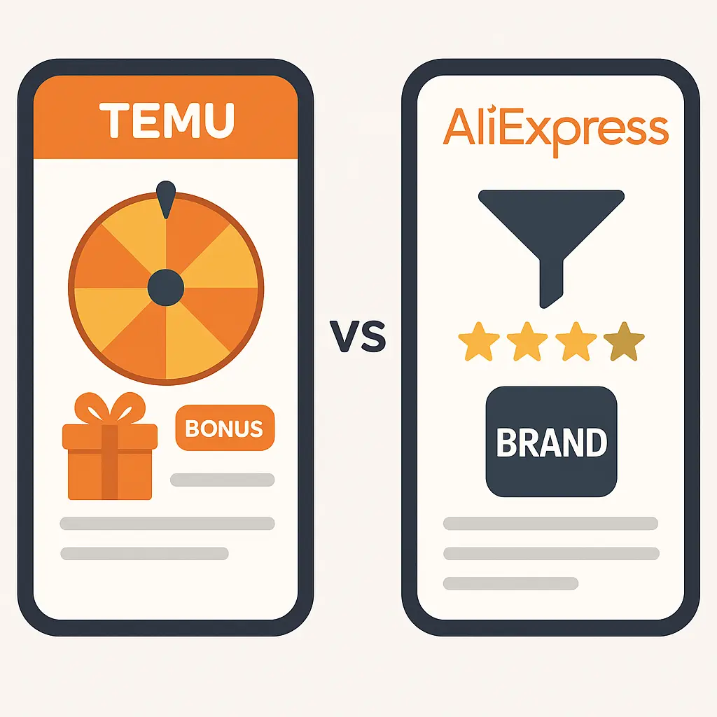 Comparison of the interface and functions of Temu and AliExpress.