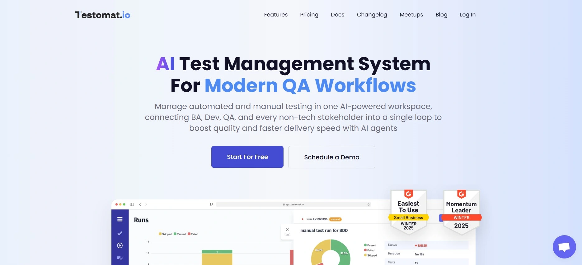 Testomat.io Dashboard of Testing Software